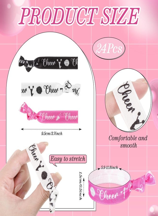 Hanaive 24 Pcs Cheerleader Gifts Cheer Bracelets Hair Ties Elastic Cheer Hair Accessories Cheerleader Ponytail Holder Wristbands for Girls Women Teams(Black, White, Pink) - Image 2